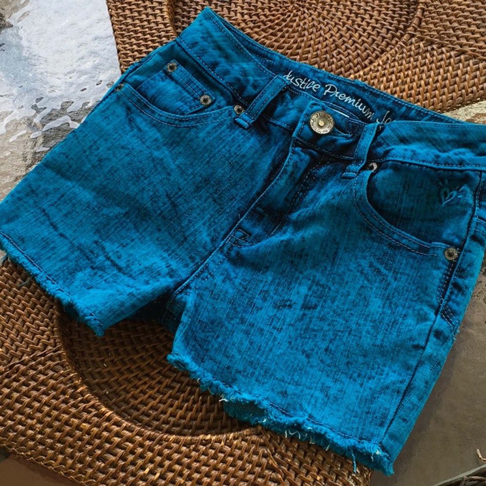 Justice shorts in a vibrant blue and teal size 10